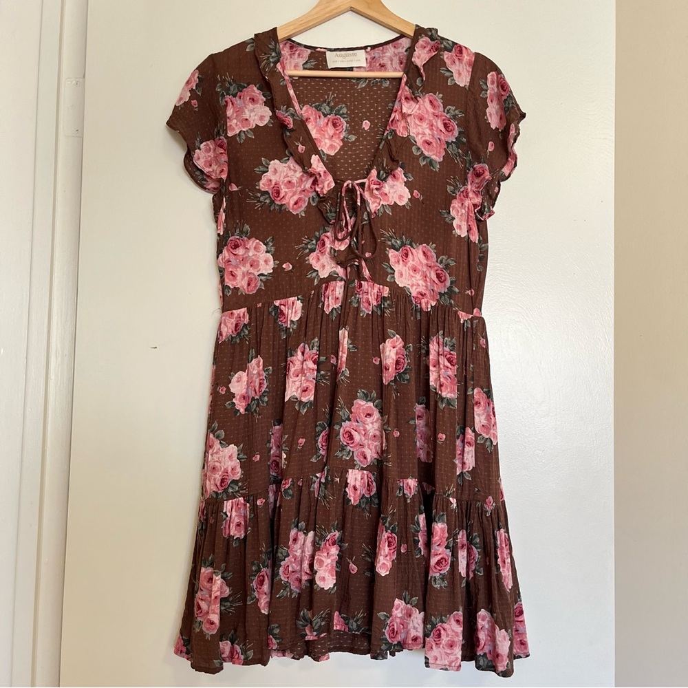 Auguste The Label Rose Print Floral Ruffle Tiered Rayon Mini Dress US 4 XS/S